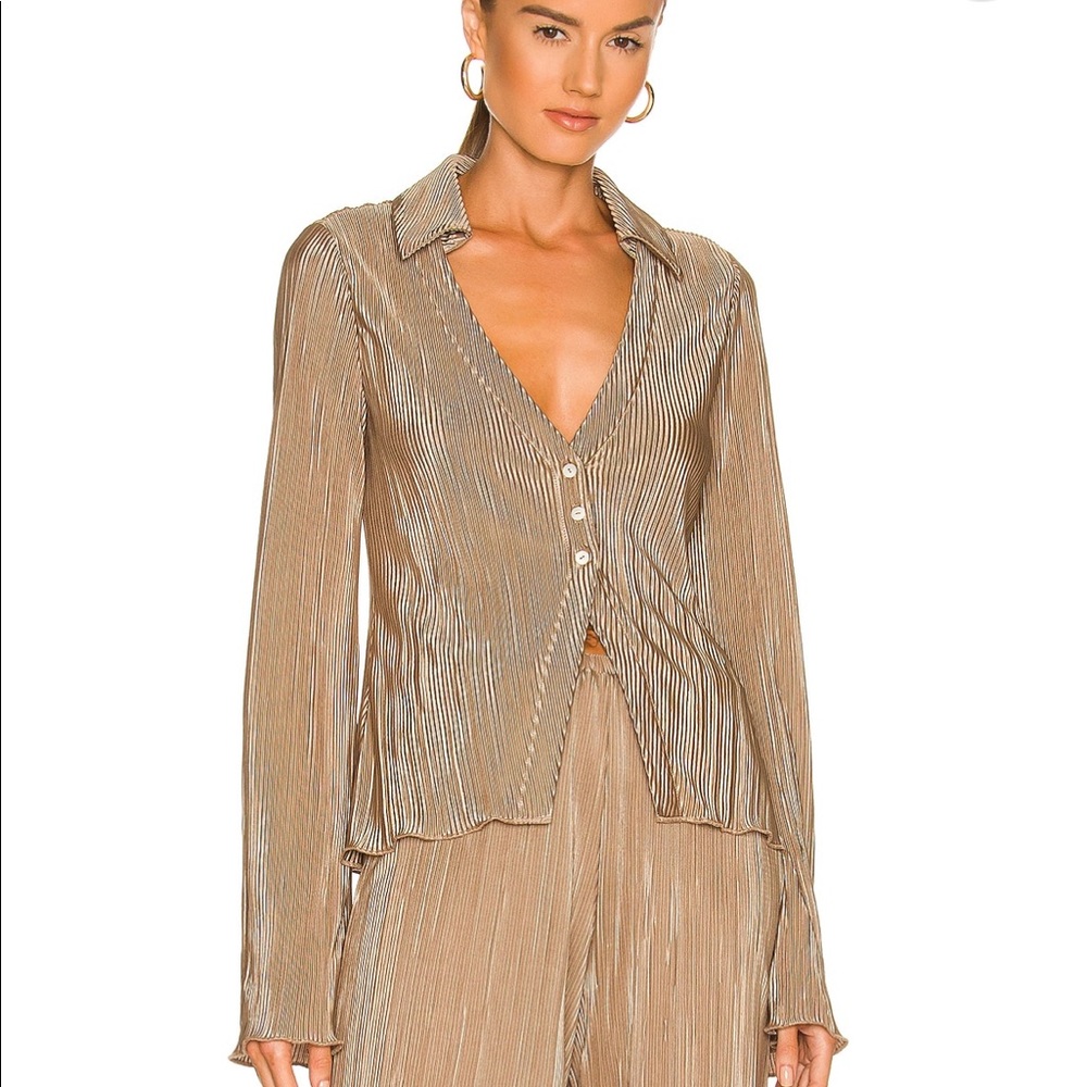 Song of Style Mara Shirt Top Blouse - Metallic Taupe - Small